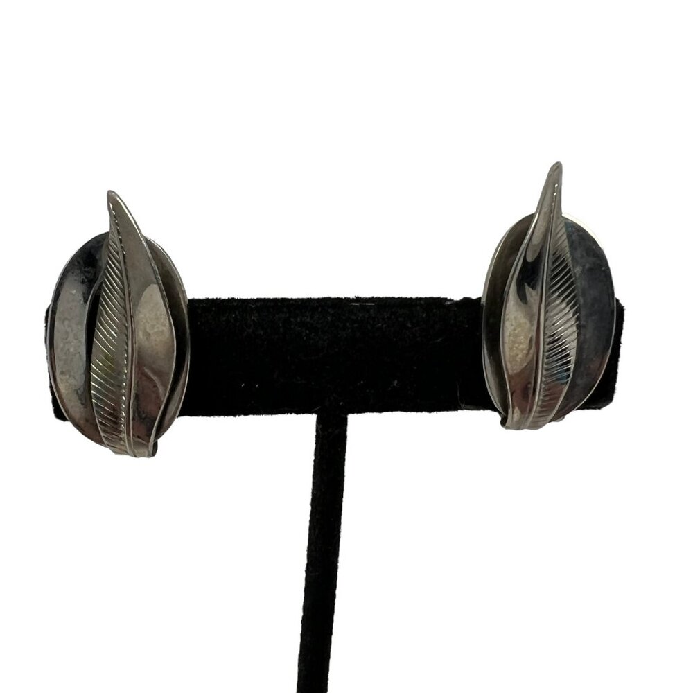 Leaf Earrings Vintage Silver Tone Clip On Leaves Pat Pending
